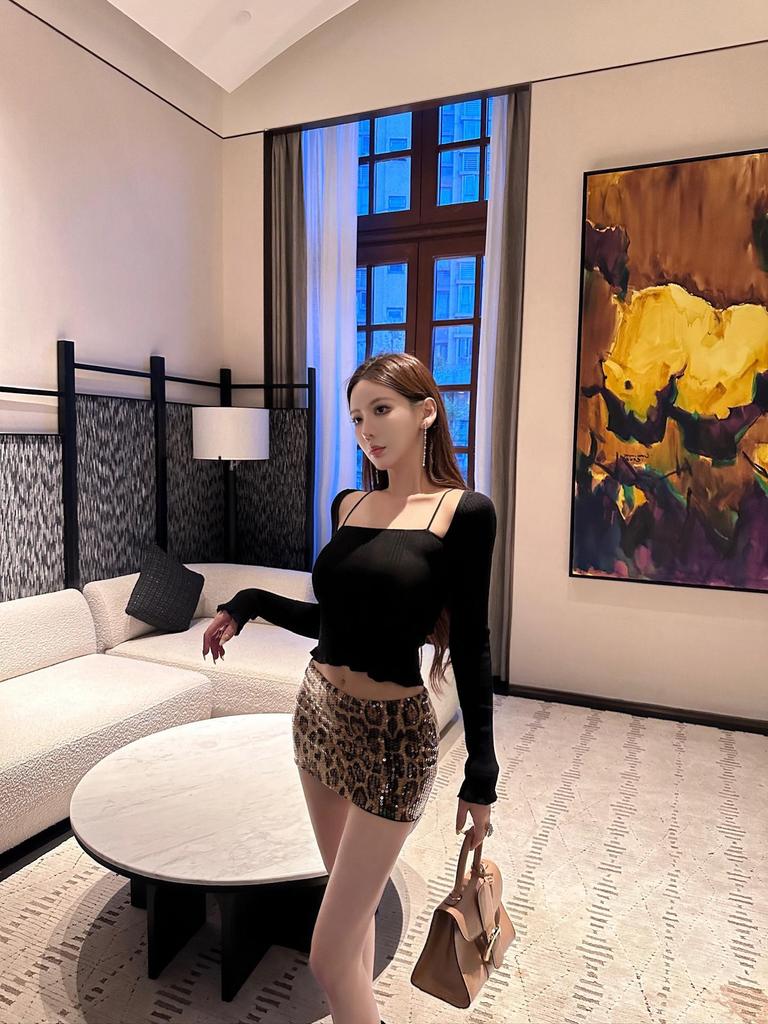 2024 Autumn Trendy Leopard Print Sequin Low Waist Short Skirt