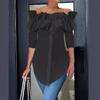 Camicette e camicie monospalla a maniche lunghe con stampa tinta unita, casual, primavera-autunno, da donna