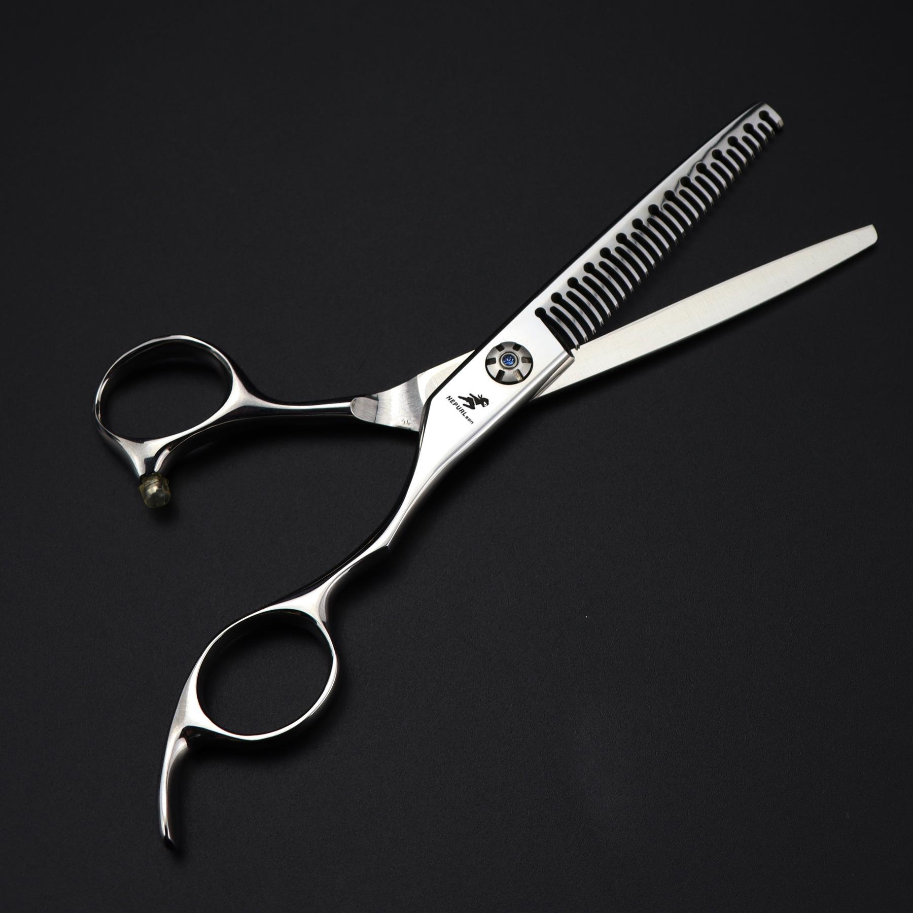 6.0-inch Napson Offset Thinning & Serrated Hairdressing Scissors with Carved Screws