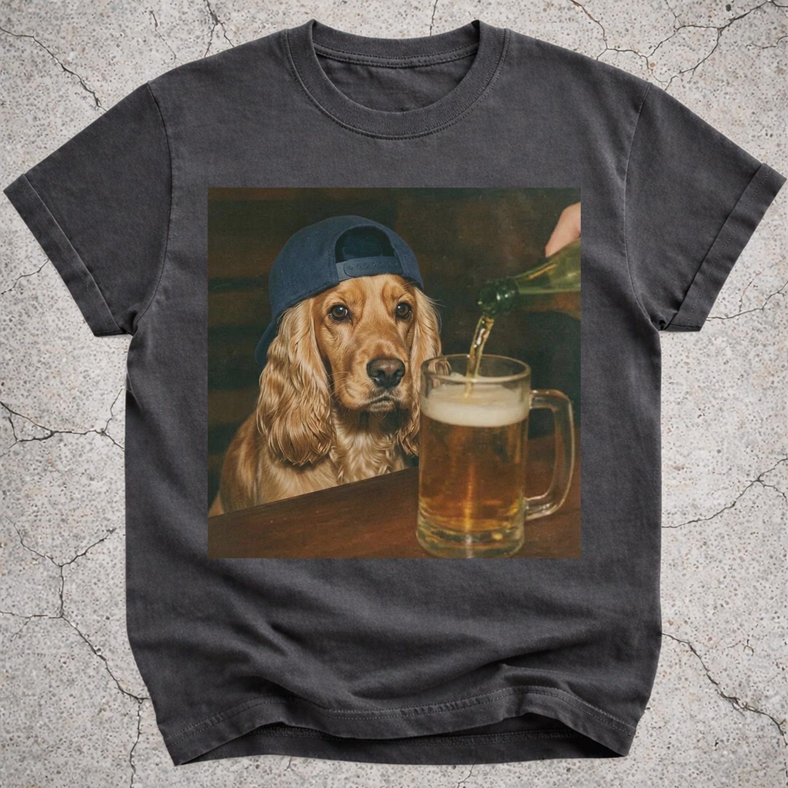 Funny Cocker Spaniel Drinking Beer Shirt, Vintage Dog Meme Graphic Tee, Retro Cocker Spaniel Lover Gift, Beer Dog T-Shirt for Dog Mom Dad S