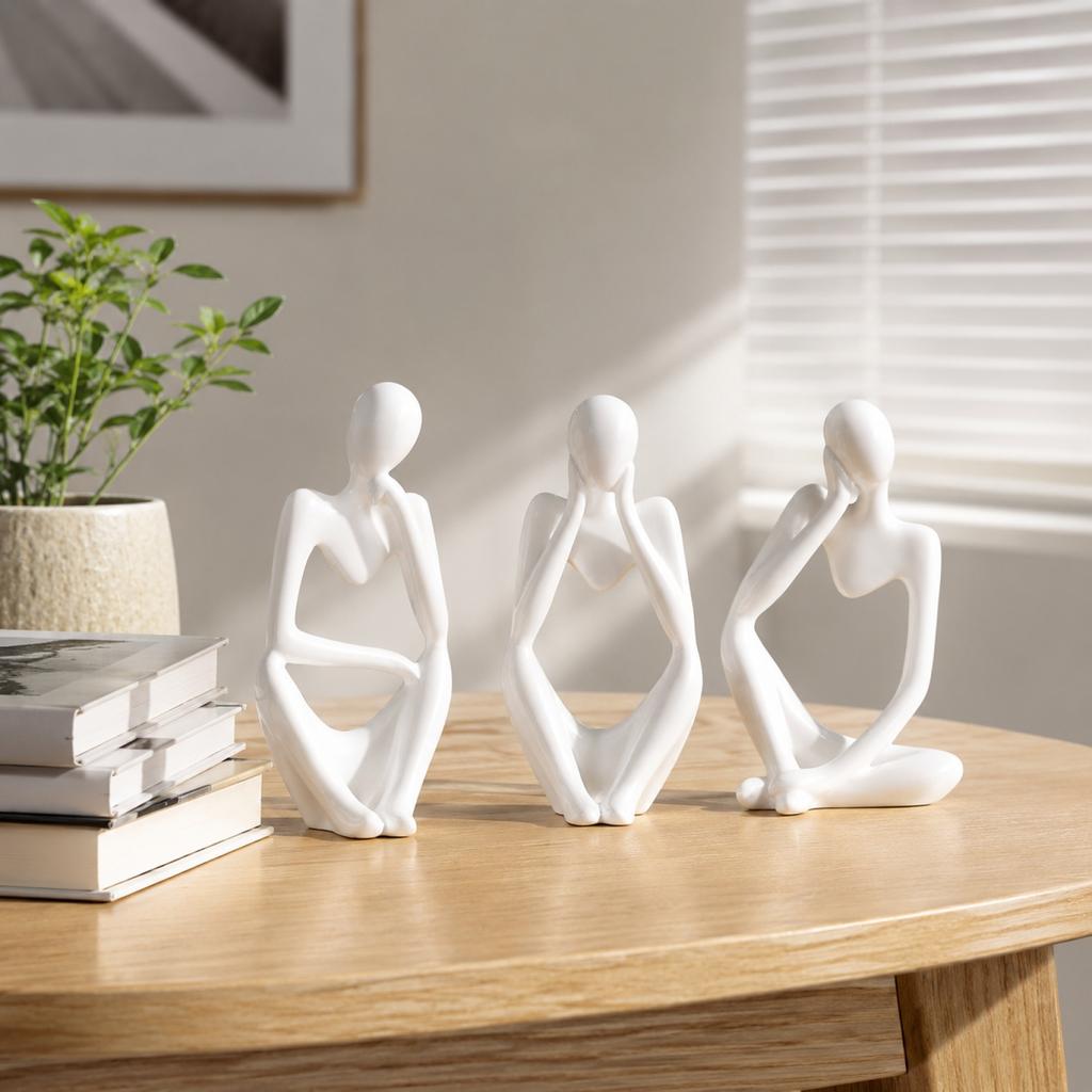 Abstrakt Harts Tänkare Figurset om 3 - Modern Skulpturdekor för Hemkontoret