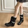 Fashion Western Autumn and Winter Rub Pleated Women's Pants Tube Spice Girls New Knight Boots Boots Short Boots Cowboy Boots Vintage Pile