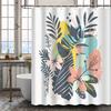 1pc Modern Minimalist Art Floral Printed Shower Curtain, Polyester Fabric with 12 Hooks, Bathroom Accessory