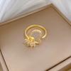 Real Gold Rotating Flower Zircon Personalized Opening Adjustable Light Luxury Jewelry Japanese Ring Couple Ring