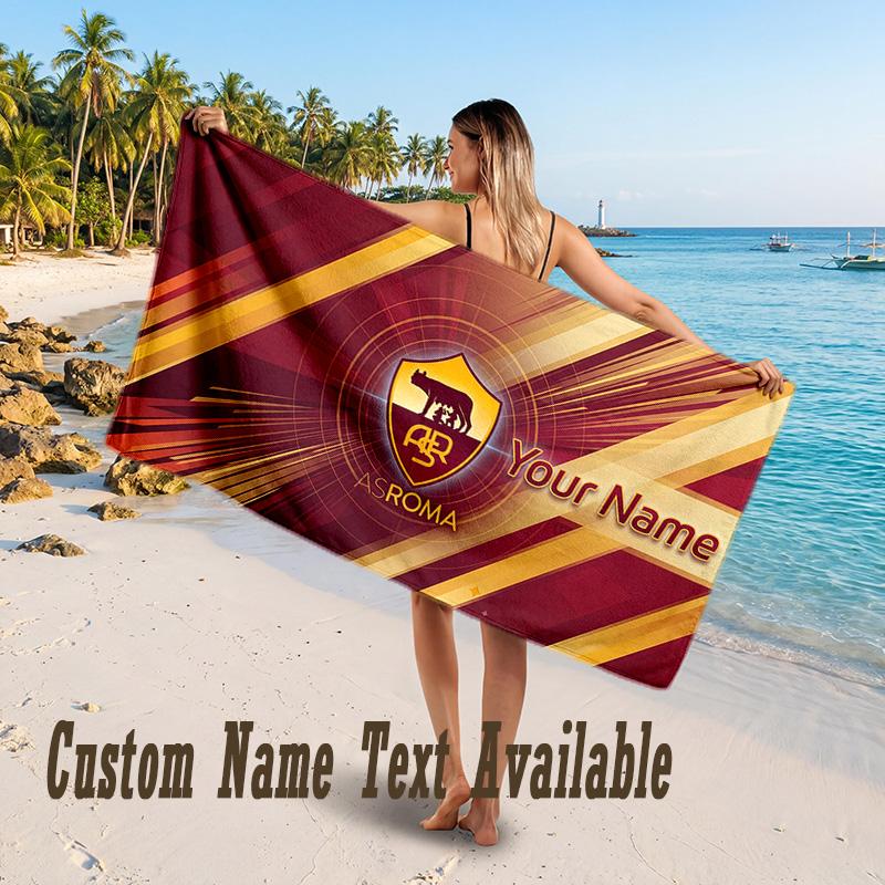 AS Roma FC Design Beach Towel Custom Text Large Towel for Beach Vacation