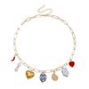 Retro Temperament Baroque Pearl Chili Heart Sun Enamel Pendant Choker Multi‑Charm Paperclip Link Necklace for Women Jewelry Gift