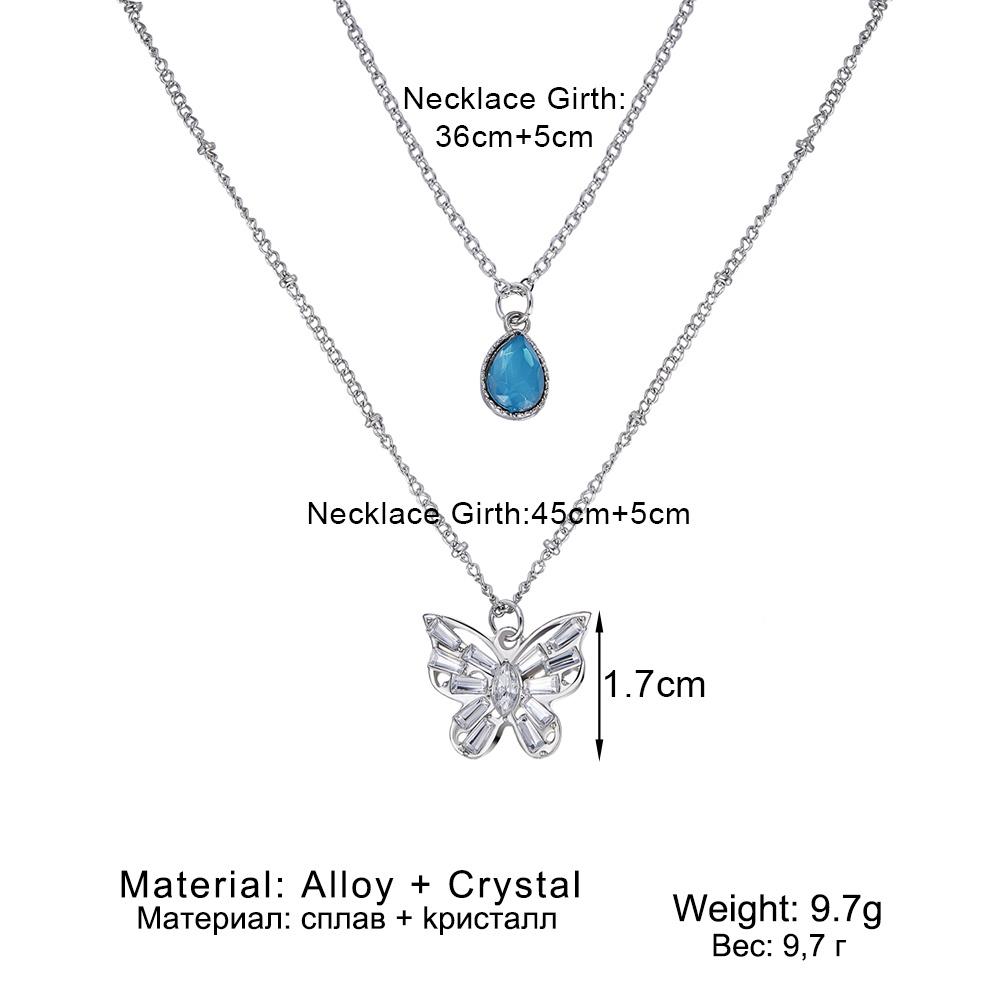 Silver Color Shining Crystal Butterfly Pendant Necklaces Double Layer Pendant Clavicle Choker For Women Jewelry Gifts