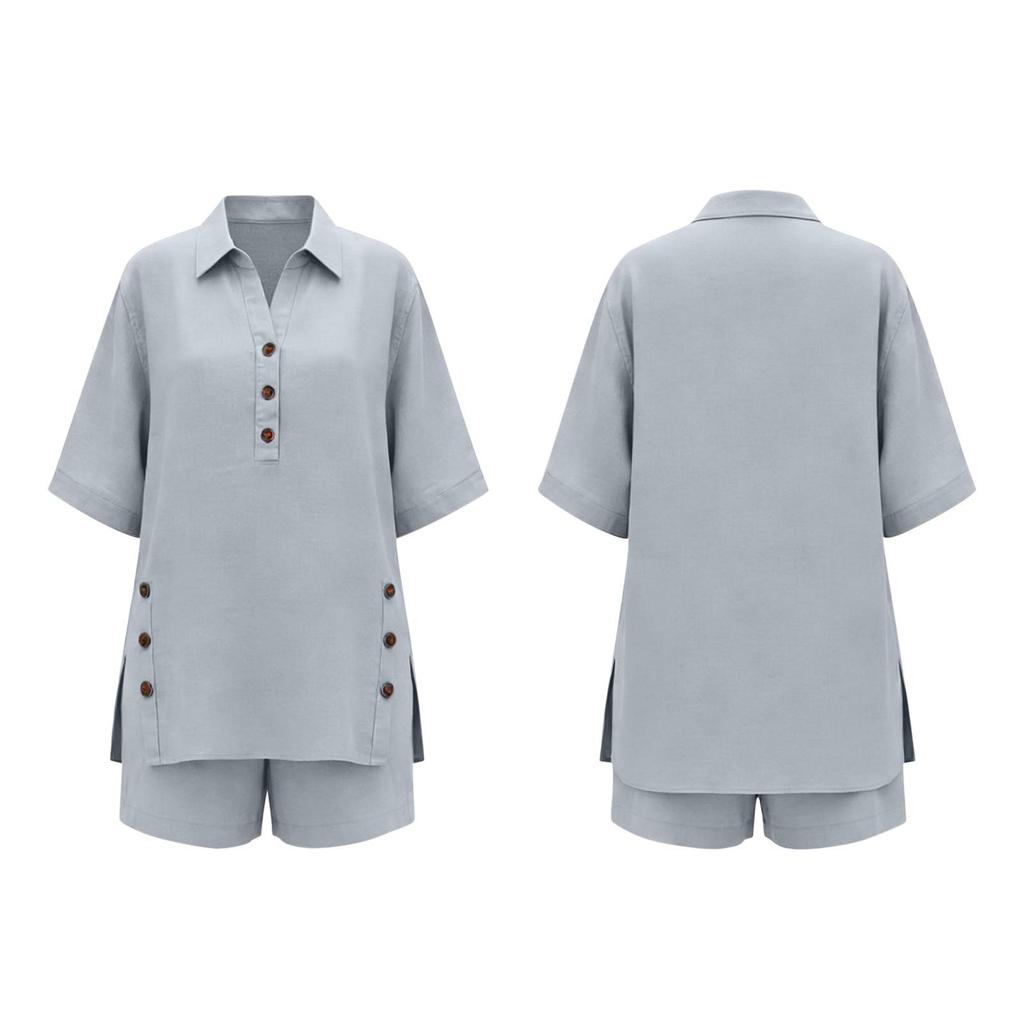 Women's Linen Two-Piece Set: Short-Sleeve Shirt & Loose Pants (2026)