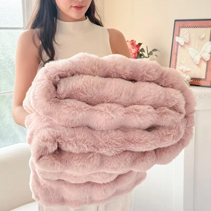 1pc Plaid Flannel Blanket Sheet Warm Soft Cozy Throw Blanket Sofa Bed Room Office Nap Blanket Autumn Winter Fluffy Bubble Fleece Blanket Sheet