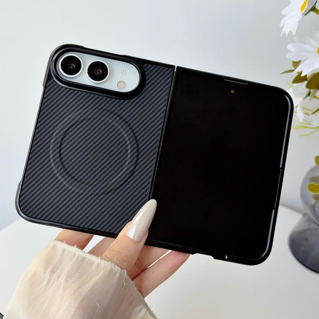 Magnetic For iPhone Duo Fold Case Luxury Carbon Fiber Leather Protective Back Cover For Magsafe Wireless Charging Shell Funda