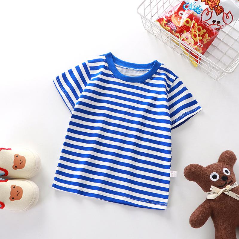 Kids Striped Short Sleeve T Shirt Loose Casual Crew Neck Tee