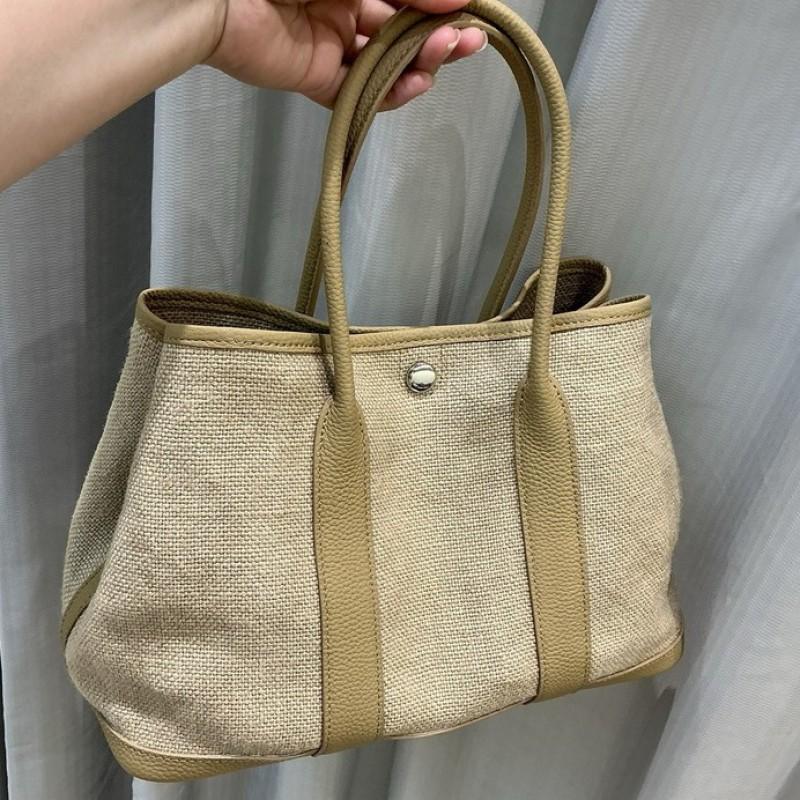 Garden Tote Bag Canvas Top Grain Leather Medium Casual Daily Commuter