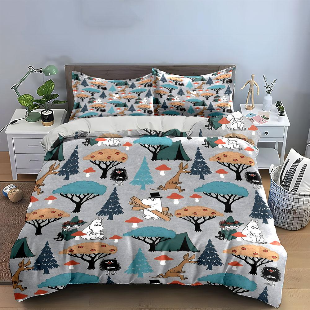 Cartoon Forest Animals Camping Set Bedding Set with 1 Duvet Cover 2 Pillowcases Single Double King Queen, Gift