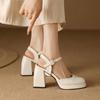 Fashion Elegant Summer Shoes For Women 2024 Black White Close Toe Block High Heels Female Wedding Office Shoes Dress Pumps Large Size 45