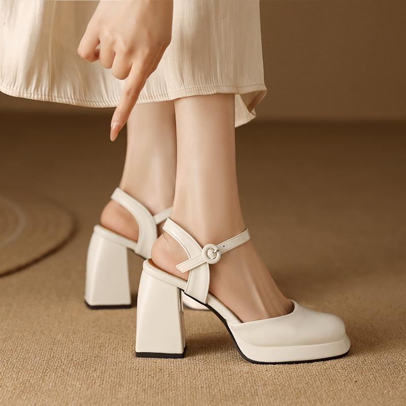 Fashion Elegant Summer Shoes For Women 2024 Black White Close Toe Block High Heels Female Wedding Office Shoes Dress Pumps Large Size 45