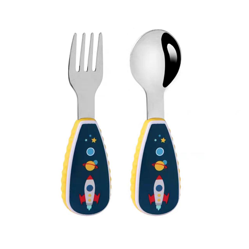 2PCS Cartoon Spoon and Fork Set Lion Rocket Unicorn Cartoon Cutlery 304 Stainless Steel Sturdy and Durable