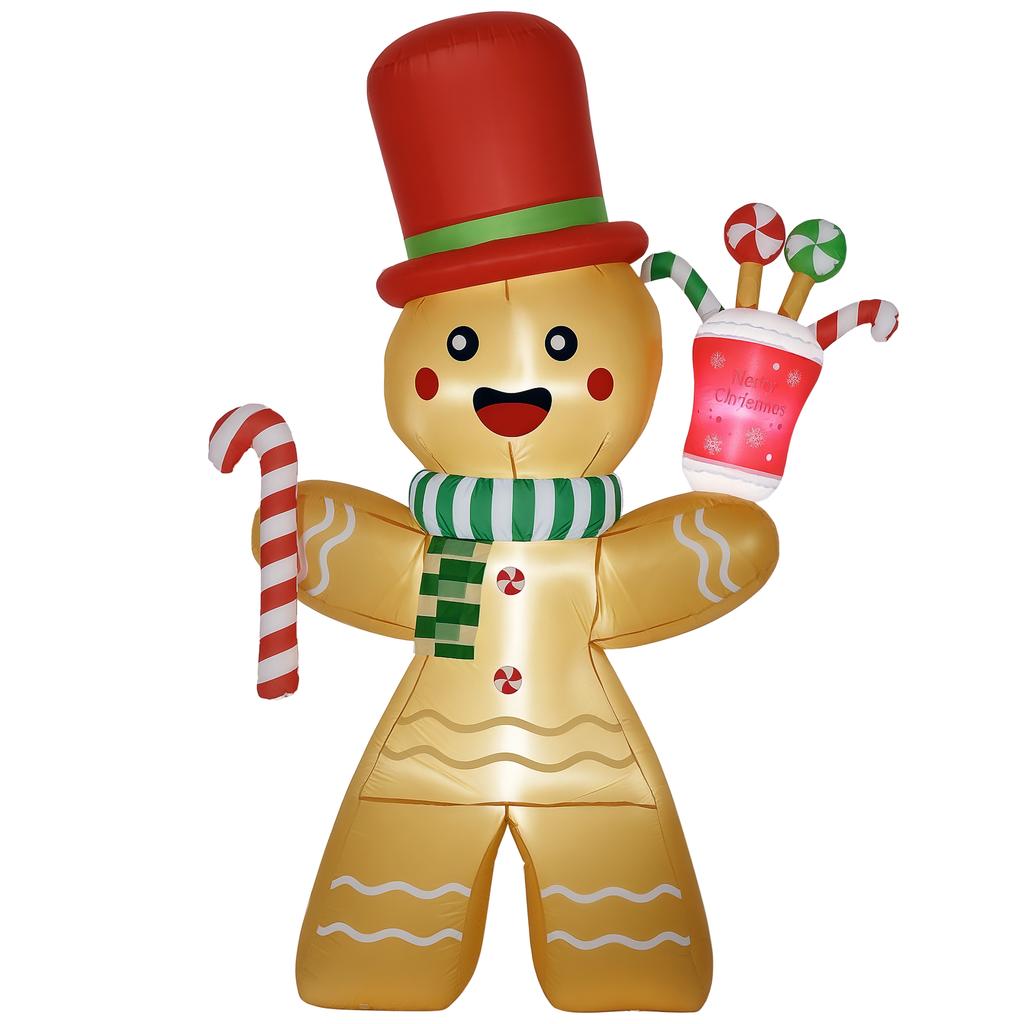 7.5ft Christmas Inflatable Gingerbread Man with Candy Cane, Blow-Up Outdoor Garden Display for Lawn, Party