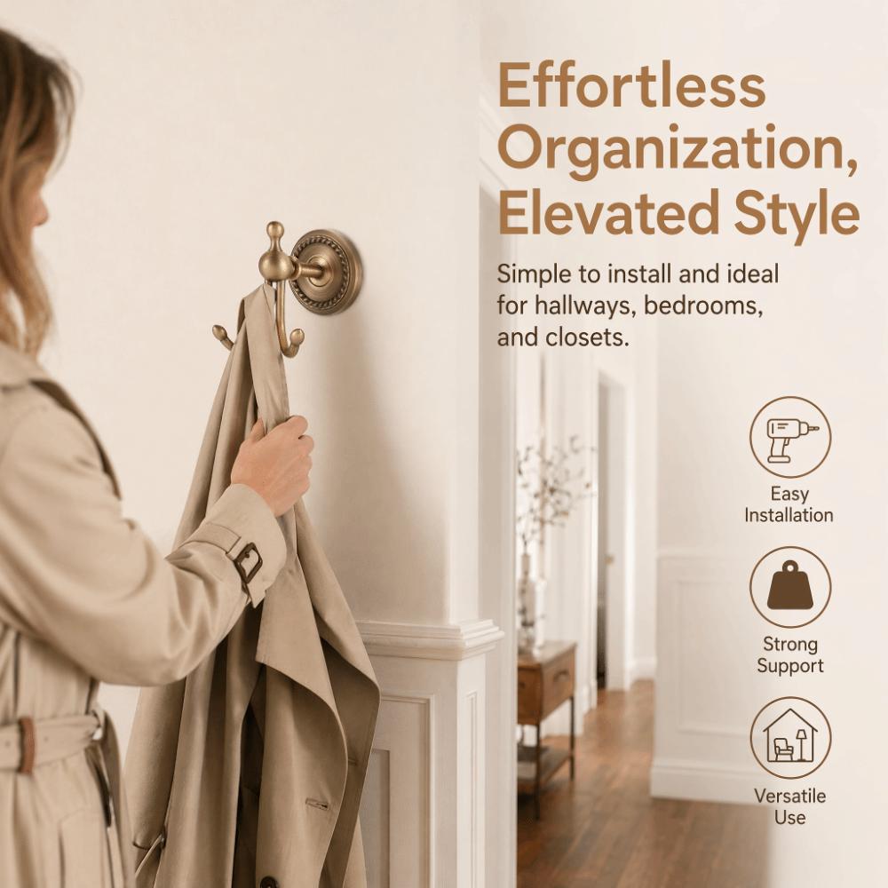 Wall Mounted Towel Hanger Hook Antique Gold Robe Hook Bathroom Entryway Closet Kitchen