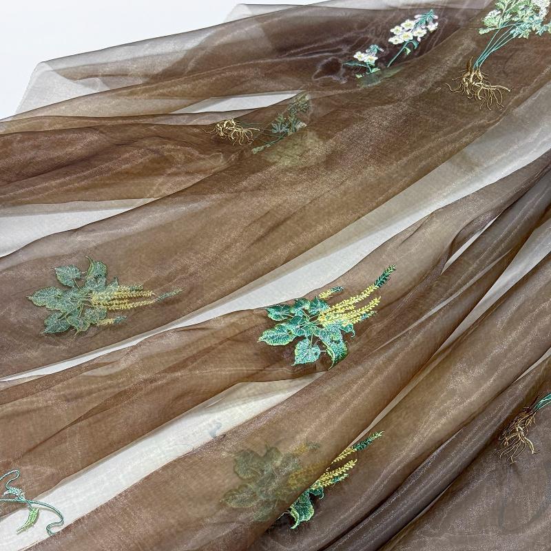 Herbal Medicine Pattern Embroidery Fabric for Sewing Hanfu Ancient Cheongsam Horse-face Pleated Skirt Clothing Designer Fabric