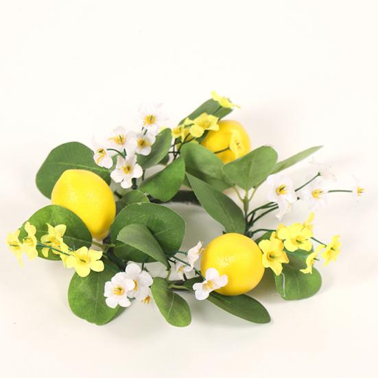 Lemon Flower Wreath Candle Ring Artificial Leaves Spring Greenery Garland Pillar Candle Home