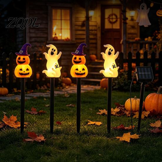 Automatic Dusk to Dawn Lights 4Pcs/Set Halloween Solar Ghost Stake Light, 4-in-1 Pumpkin with LED Pathway Lighting Lights, Waterproof Decorative Lamp