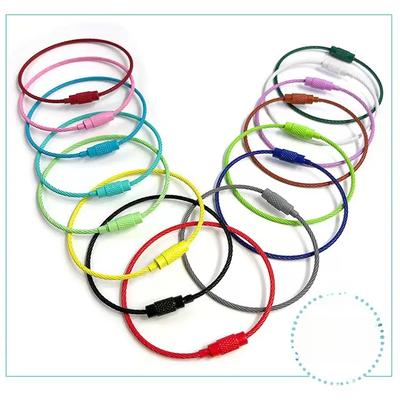 10 Stück farbig lackierter Stahldraht-Schlüsselanhänger, DIY-Schlüsselring-Zubehör, Kreisseil, Kabelschlaufe, Camp-Gepäckanhänger, Schraubverschluss, Gadget, 15 cm