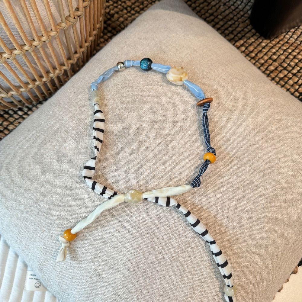 Clavicle Chain Patchwork Cloth Chain Necklace Multicolor Bohemian Choker Wood Bead Necklace  Gift