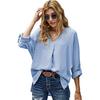 Women's V Neck Three Quarter Sleeve Blouse Loose Fit Office Solid Color High Low Hem Shirt Casual Work Top For Autumn Daily Wear