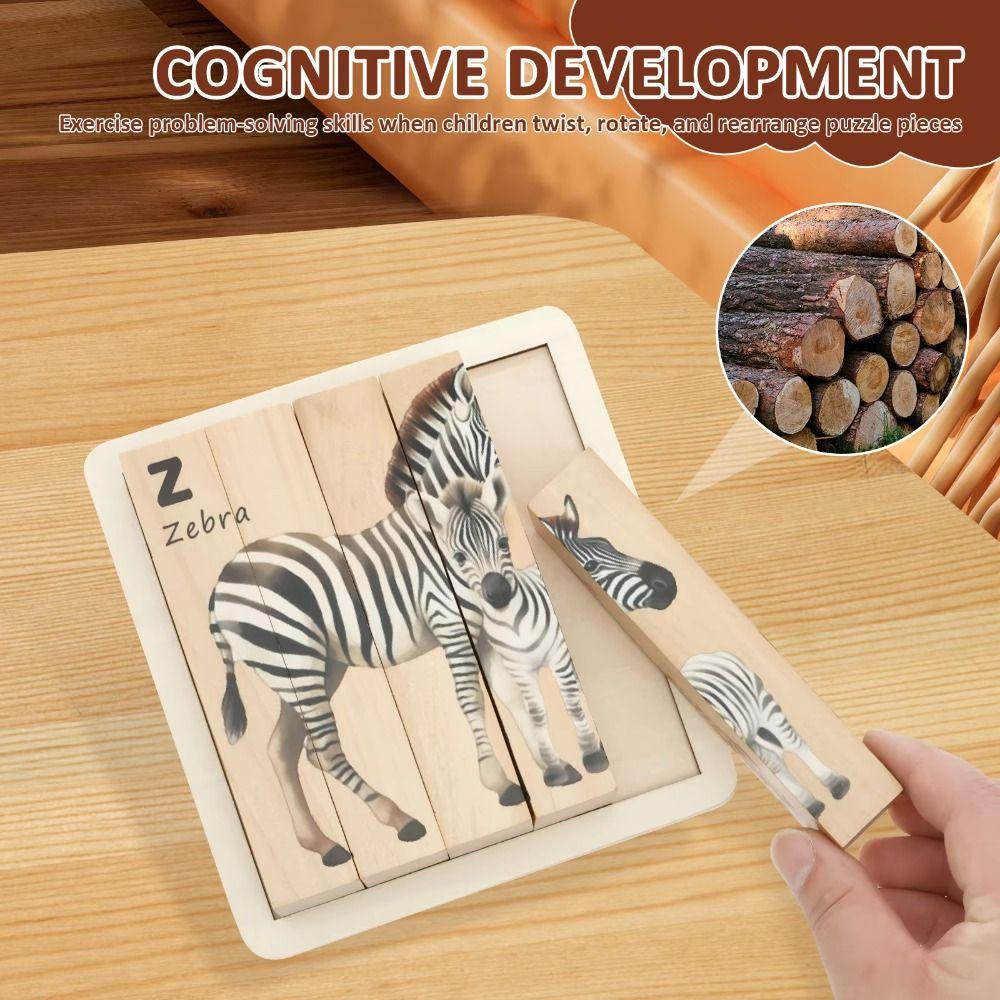Wooden Animal Theme Block Puzzle Toy Matching Wooden Rotating Jigsaw  Party Favor Gift