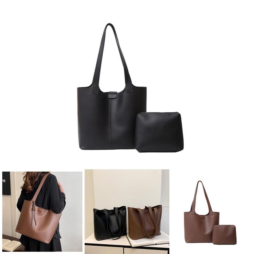 Spacious Elegant Two-tone Pu Tote Bag For Women With Stylish Stitching Details