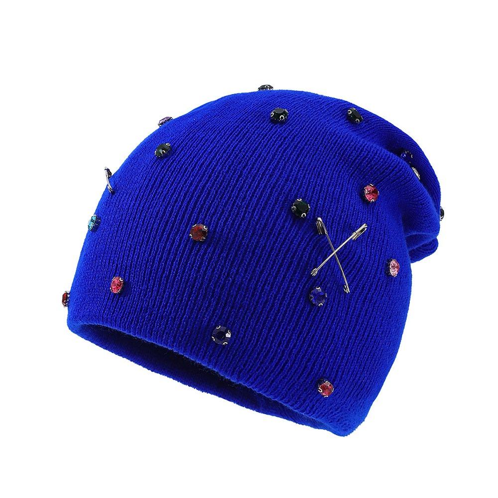 Warm Winter Hat Colored Rhinestone Knitted Pullover Cap Casual Ear Protection Hat Outdoor Sports