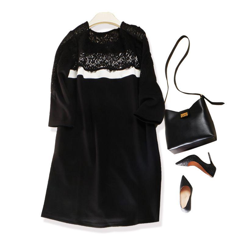 

Gentle at First Glance! Air Cotton A- line Ol Ol Female Temperament Dress Water Soluble Lace Crocheted Flower Patchwork Black L