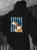 Men's Casual Versatile Style Fashion Hoodie, New Unique Design with a Print of a Cartoon Dog Wearing a Hat and Holding a Cup, Leisurely and Comfortabl