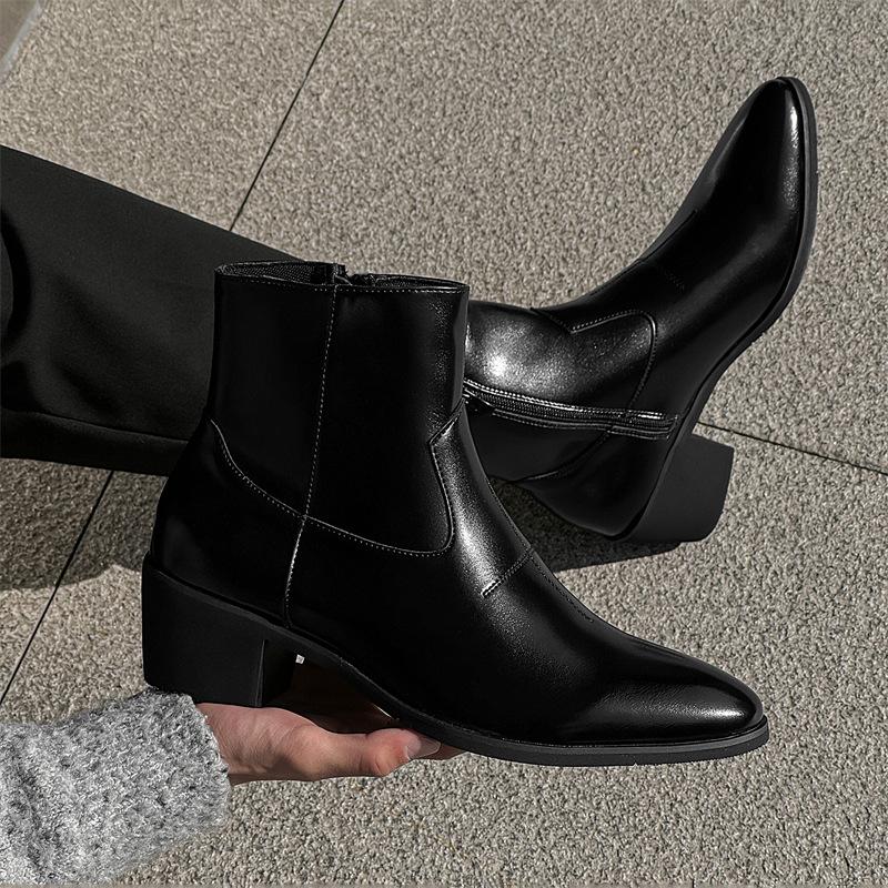 Men's Fashion Party Banquet Chelsea Boots Slip-on Original Leather Shoes Cowboy Tooling Boot Pointed Toe High Heels Man Footwear