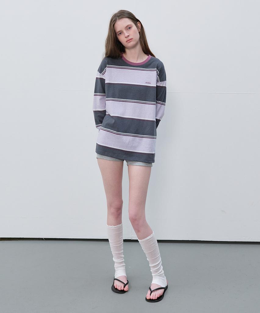 Peulibeo07 Vintage Color Block Stripe T-Shirt [Frsp06Lt01]_Light Purple