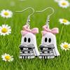 Polished Acrylic Charms Cute Reading Ghost Earrings, Sweet Bowknot Drop Dangle Earrings Lightweight Halloween Jewelry for Women Girls Fashionable
