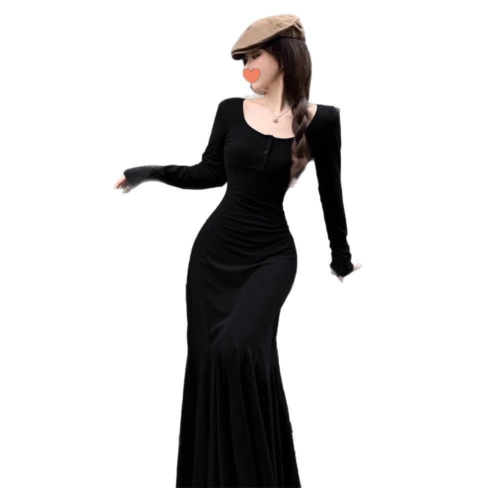 Maillard Royal Sister Temperament Long Sleeve Dress Women's Early Autumn Atmosphere Super Good-looking Pure Desire Bottom Hips Fish Tail Dress