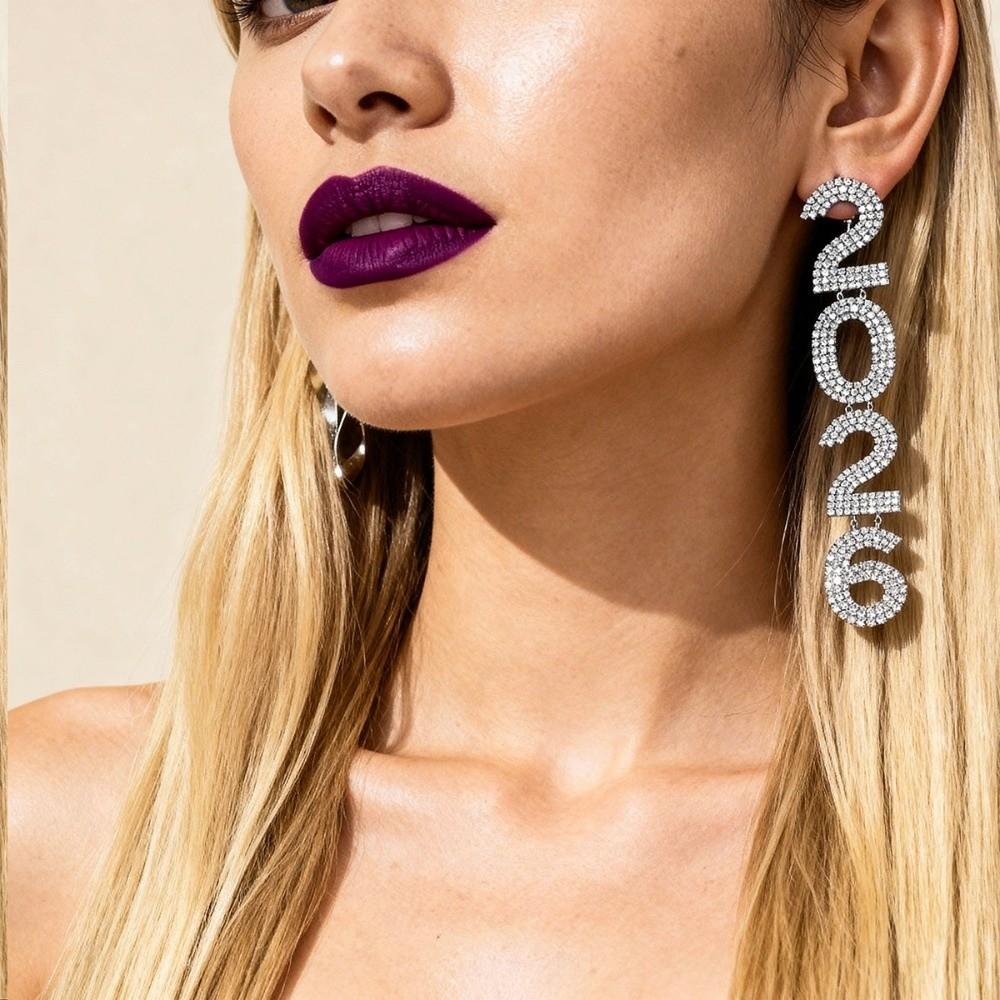 Rhinestone 2026 Jewelry Suit Aesthetic 2026 Necklace Vintage Happy New Year Earrings  Christmas