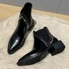 2026 Nouvelles Bottines Sexy à Bout Pointu Style Punk Ornées de Rivets Bottes de Chevalier pour Femmes Bottes Courtes Chaudes et Mode d'Hiver
