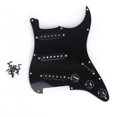 Musiclily Basic Stratocaster Pickguard s SSS Alnico V Snímačmi pre ST Stratocaster Elektrická Sada 11-Dierková Pred-Zapojená Gitara, Čierna, 3-dielna