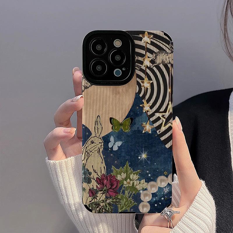 Applicable to Apple 15 color graffiti cartoon rabbit iphone13promax mobile phone case 12 all-inclusive personality 14 tide
