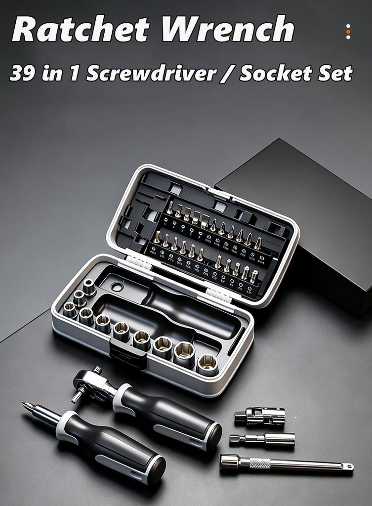 Socket Ratchet Wrench Set,Ratcheting Screwdriver Set,Ratchet Socket Bit Set CR-V Steel Multi-Function Repair Kit for Maintenance