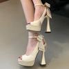 Eilyken Street Style Butterfly-kont Peep Toe Buckle Strap Women Pumps Sandals Elegant Slingback Square High Heels Shoes