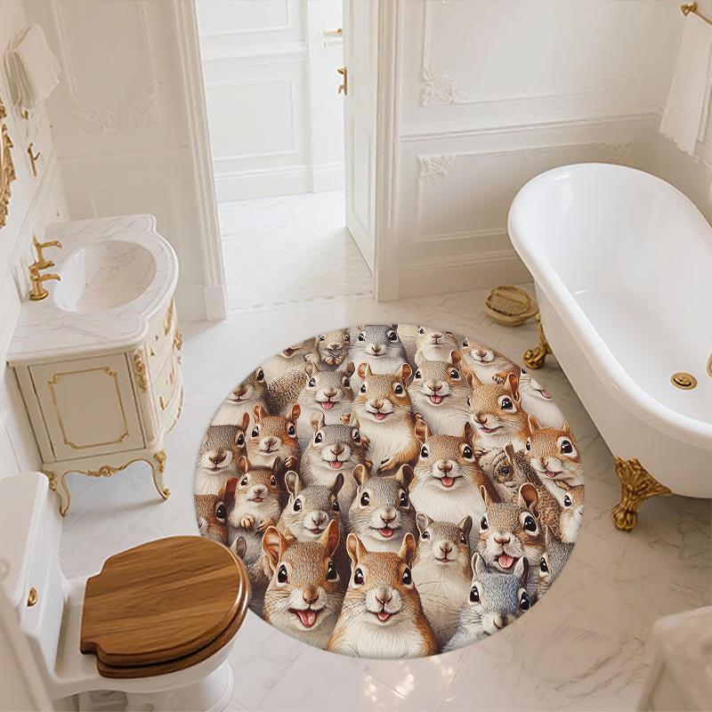 Squirrel pattern round rug,Carpet Rug for Living Room Bedroom  Playroom ,Non-slip Floor Mat,Holiday Gifts and Birthday Gifts.