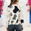 Women Plus Size V Neck Long Sleeve Abstract Printed Eyelet Chain Lace Up Top