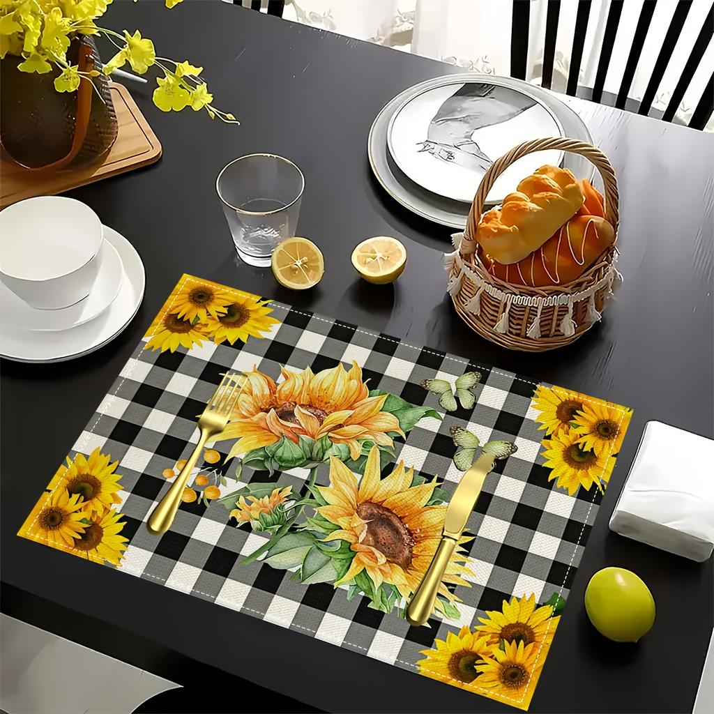 4/6pcs Set, Sunflower-Themed Kitchen Heat-Resistant Table Mats for Spring And Summer, Preventing Water, Oil, And Burns, Living Room Tablecloth