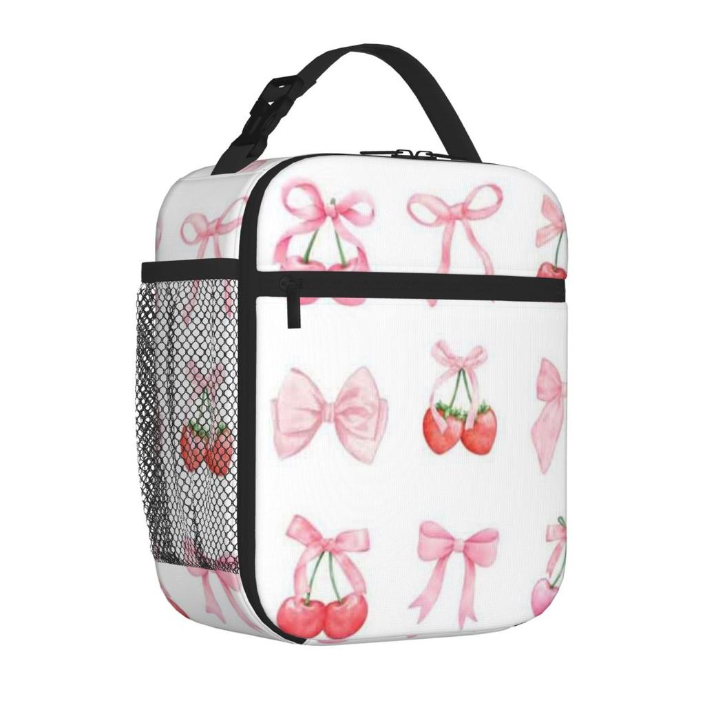 Bestselling Cute Girly Cherries Monochrome Lunch Handbag Weekend Getaway Insulated Lunch Pouch