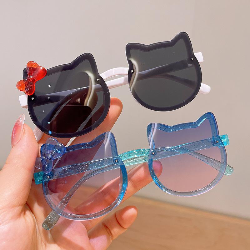 Ny Koreansk Stil Kattform Barns Söta Tecknade Solglasögon Barn Anti UV Glasögon Runda Färgglada Solglasögon