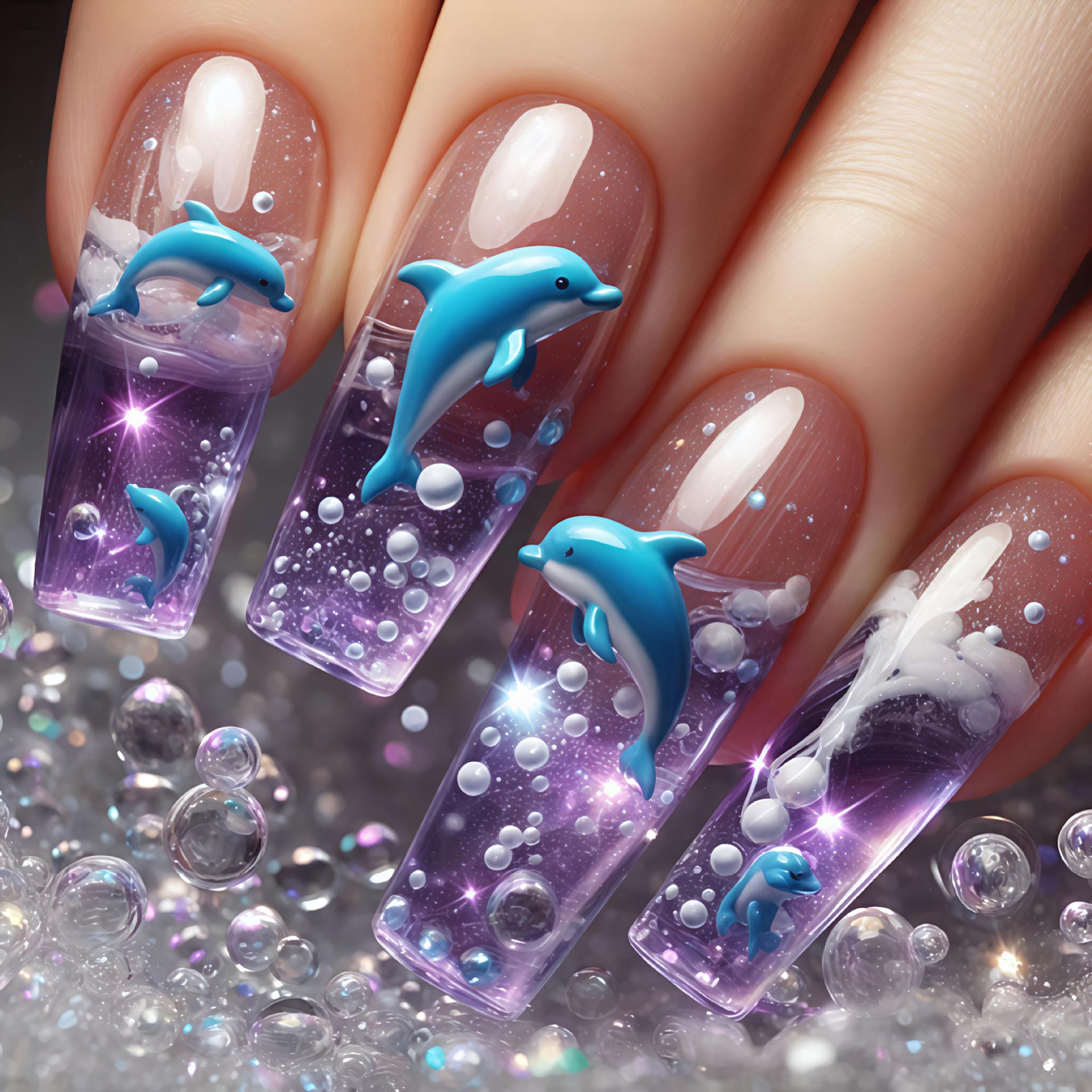 Ocean Dream Series: 24-Piece Medium Purple Dolphin False Nails фиолетовый