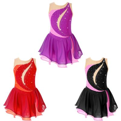 Girls' Figure Skating Dress Sleeveless Glitter Rhinestone Ballet Leotard Dress Competition Costume Gymnastics Suit